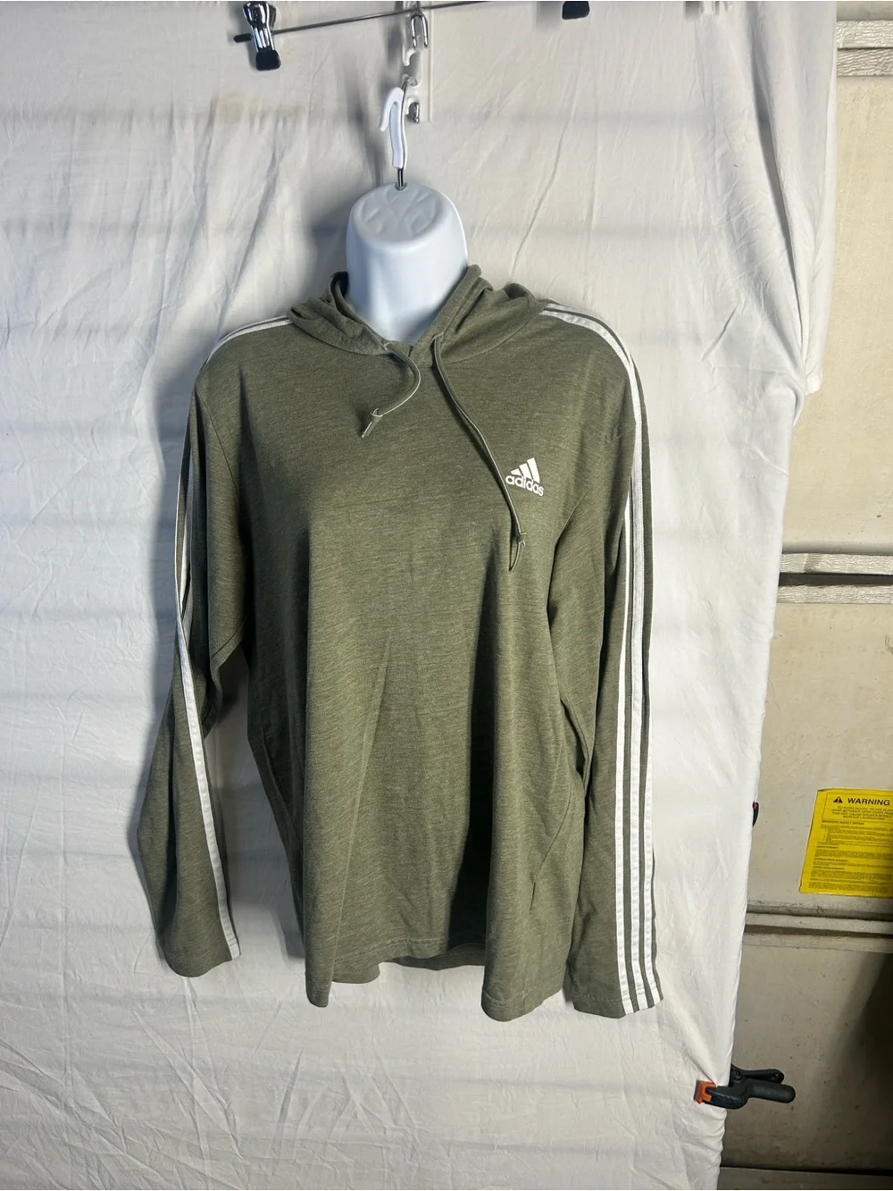 adidas Olive Green Hooded Pullover with White Stripes